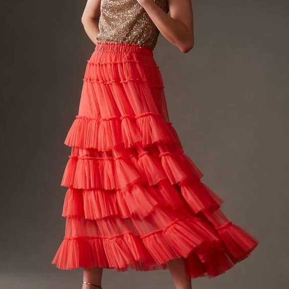 NEW Anthropologie Nikasha women Tiered pink Tulle skirt size large